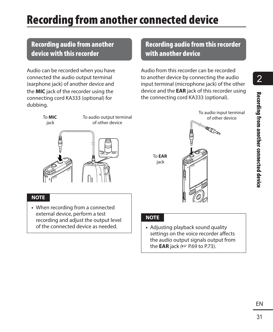 Recording from another connected device | Olympus WS-823 User Manual | Page 31 / 118