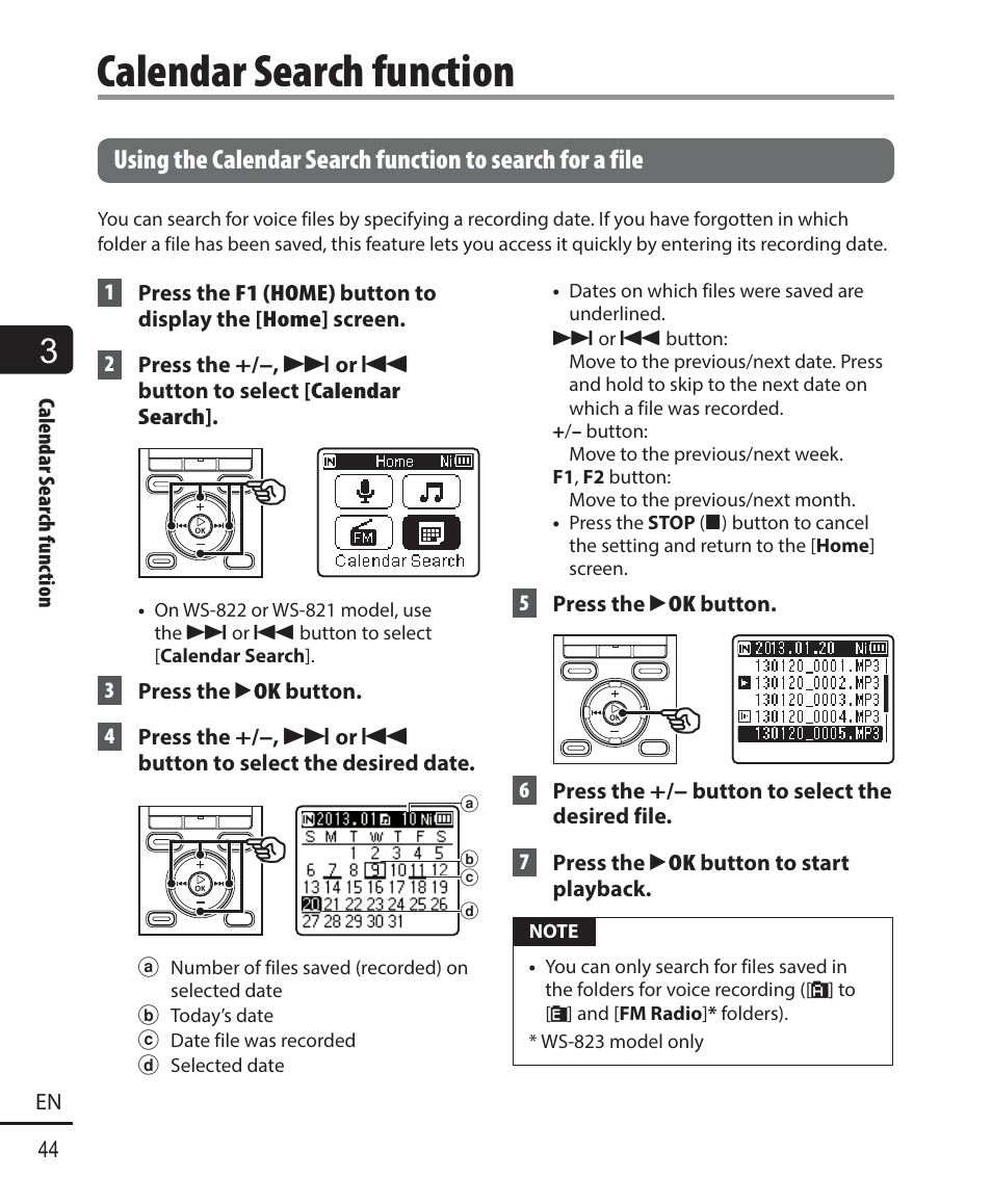 Calendar search function | Olympus WS-823 User Manual | Page 44 / 118