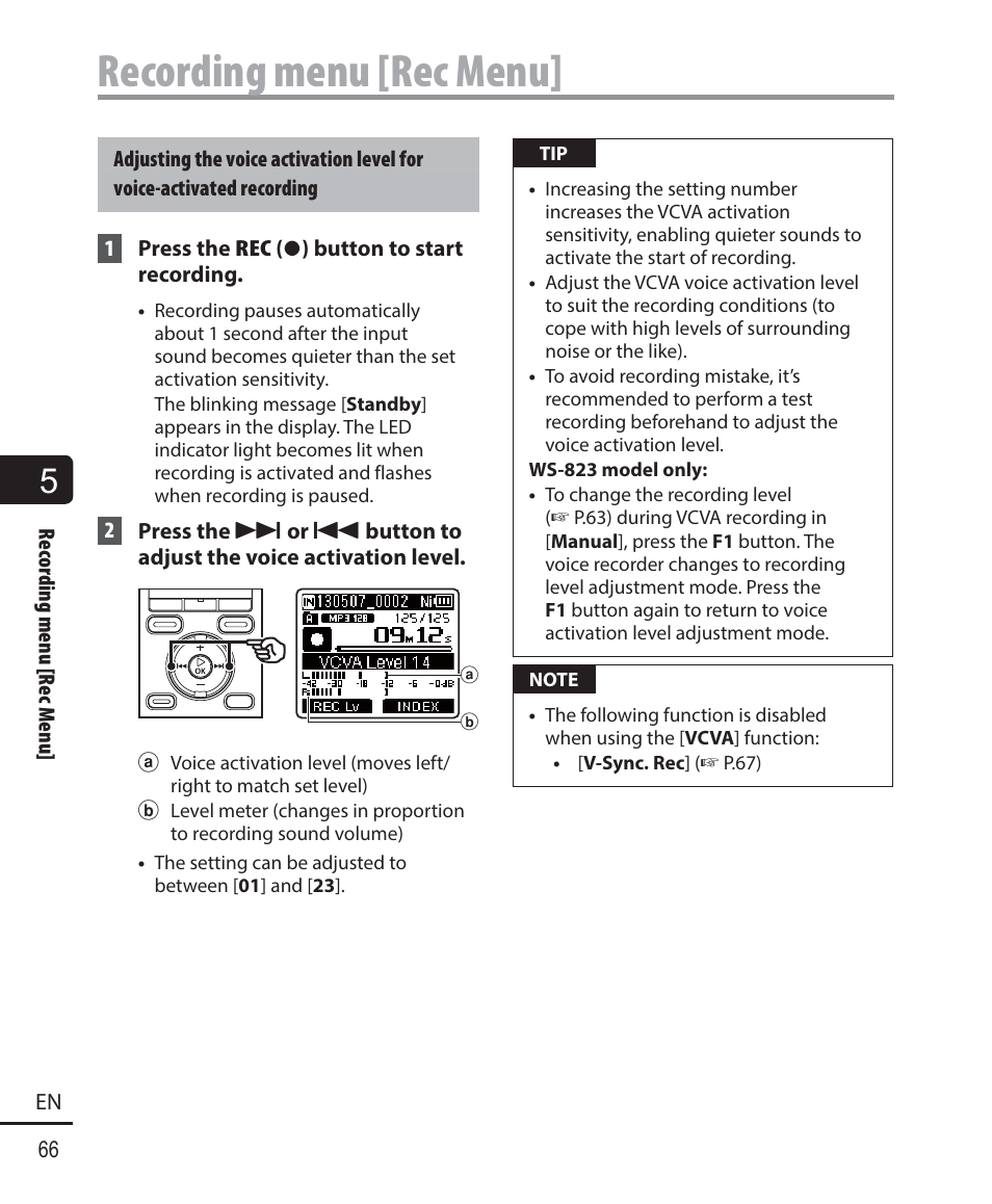 Recording menu [rec menu | Olympus WS-823 User Manual | Page 66 / 118