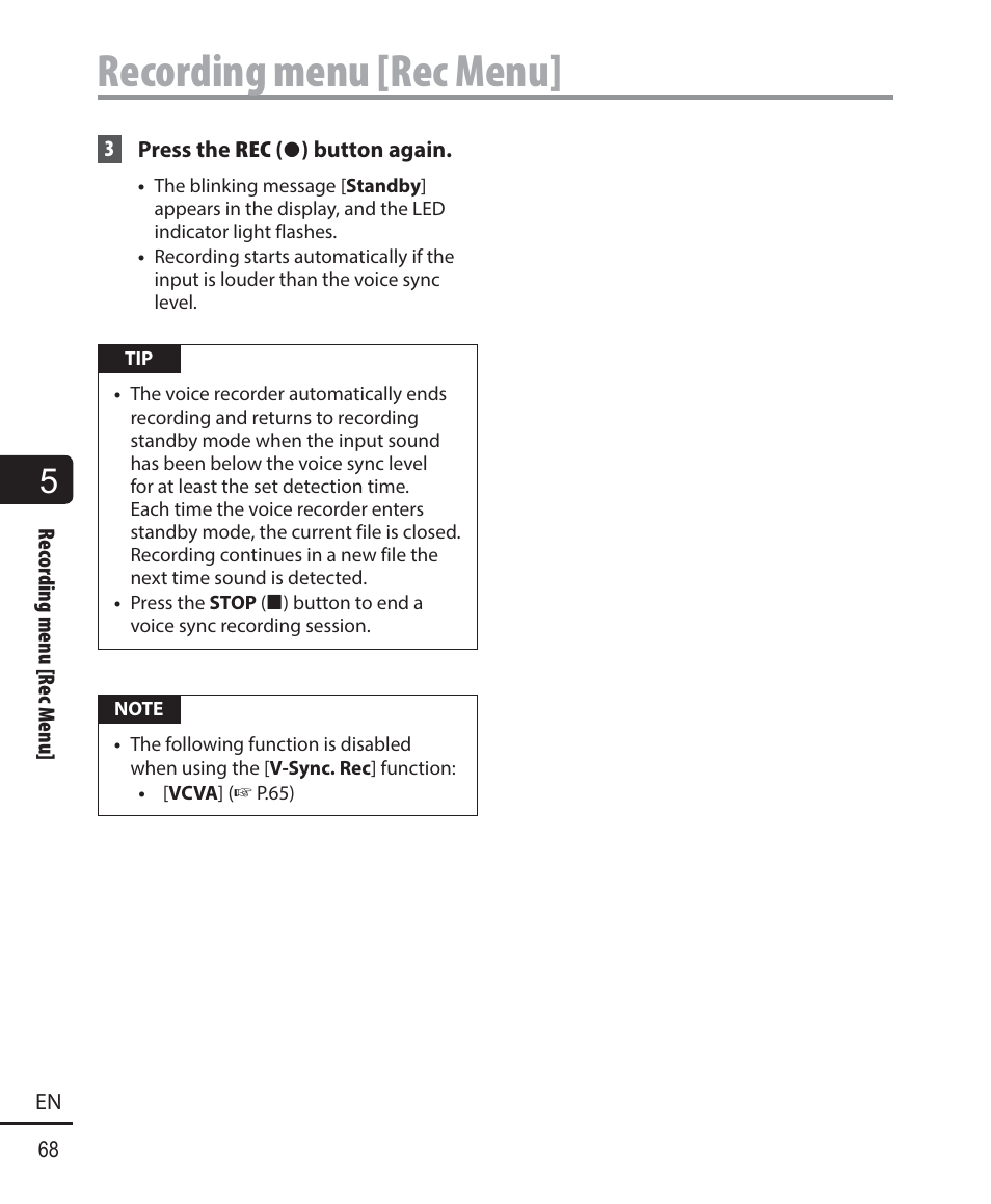 Recording menu [rec menu | Olympus WS-823 User Manual | Page 68 / 118