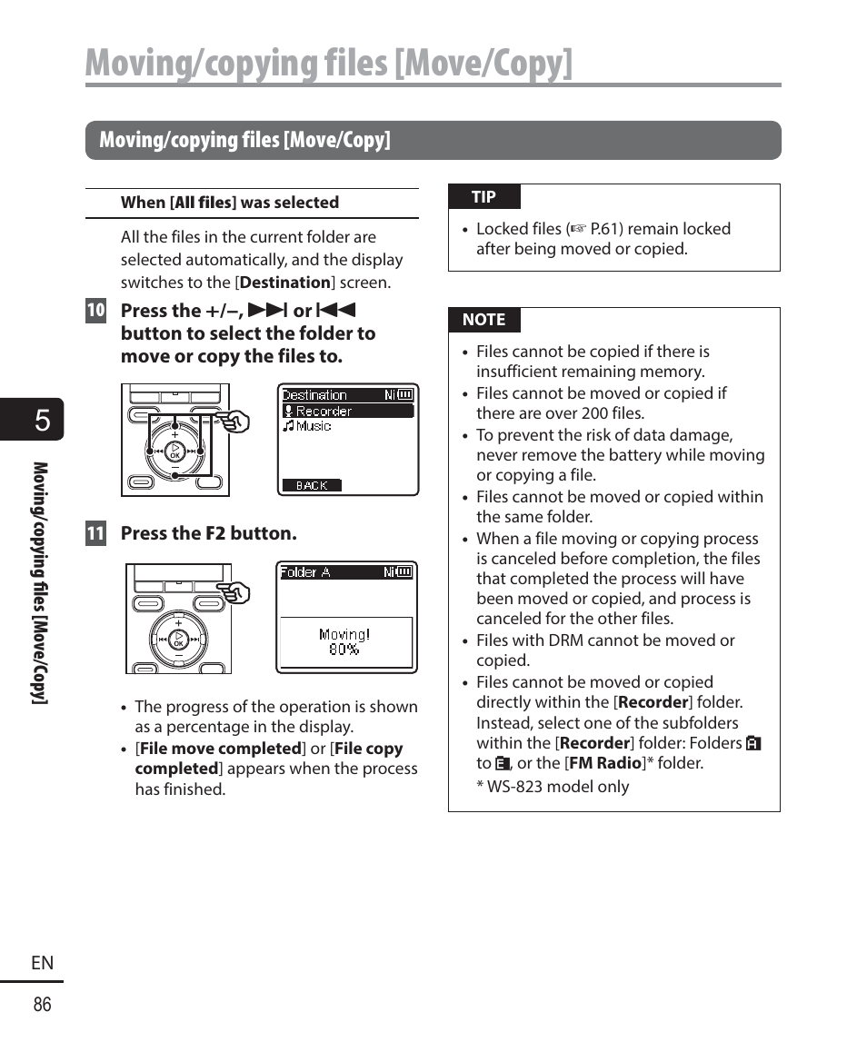 Moving/copying files [move/copy | Olympus WS-823 User Manual | Page 86 / 118