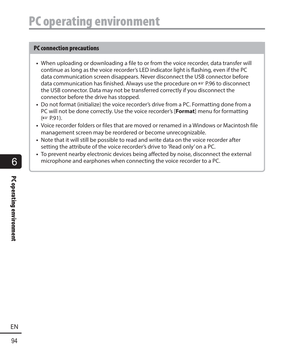 Pc operating environment | Olympus WS-823 User Manual | Page 94 / 118