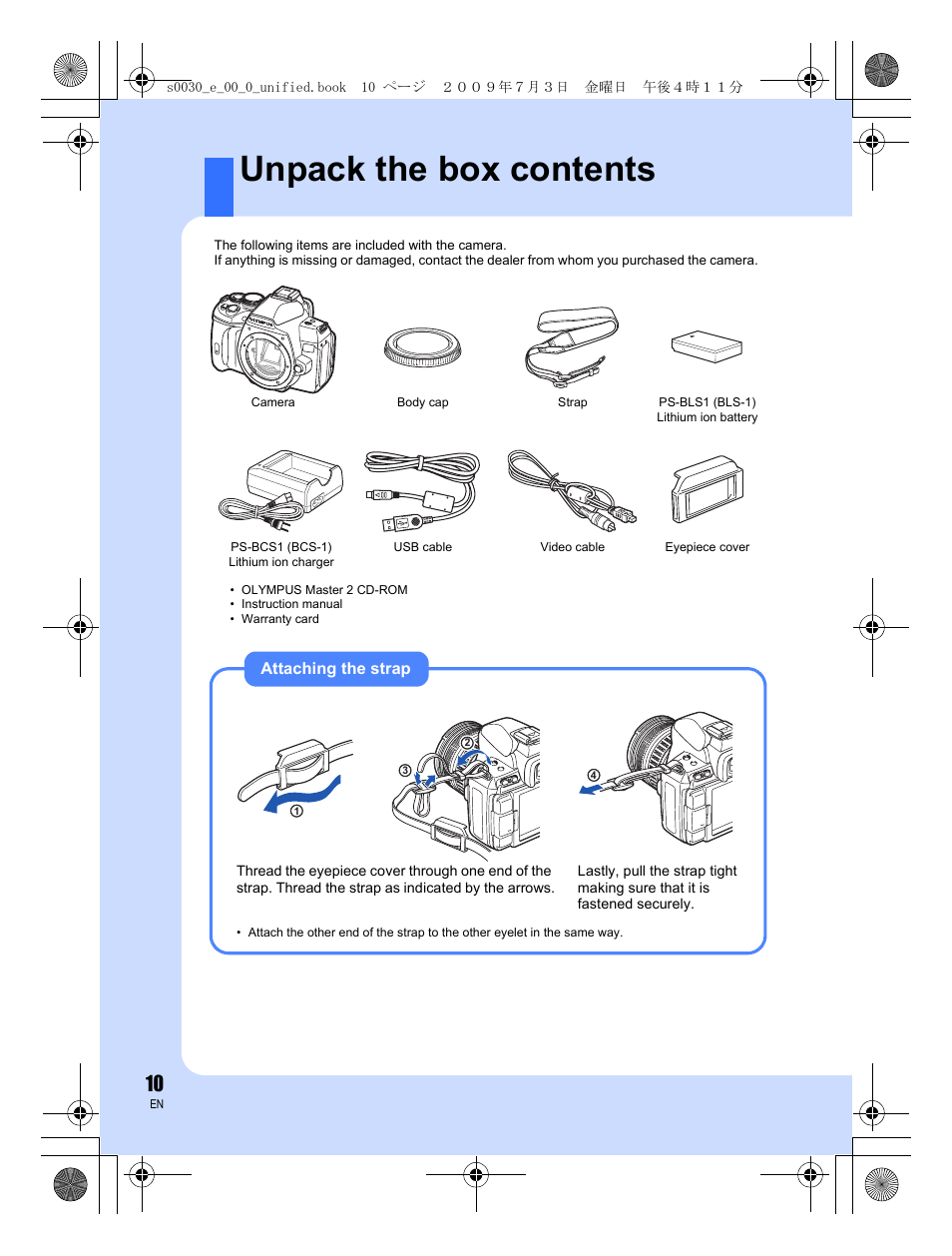 Unpack the box contents | Olympus E-600 User Manual | Page 10 / 156