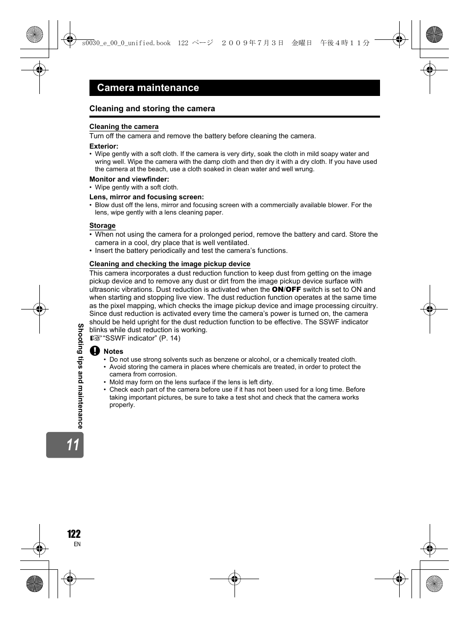Camera maintenance | Olympus E-600 User Manual | Page 122 / 156