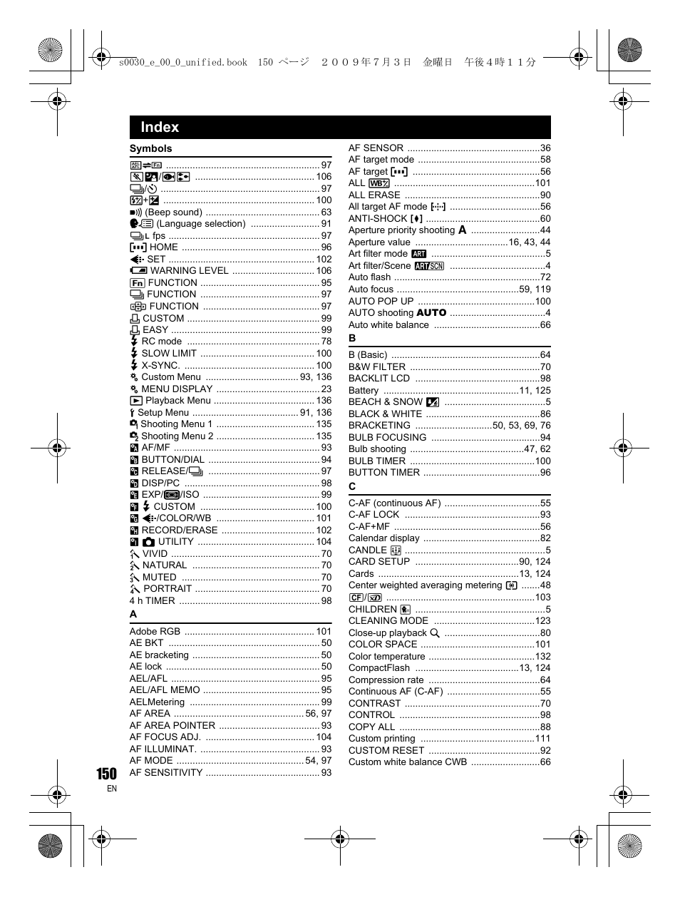 Index | Olympus E-600 User Manual | Page 150 / 156
