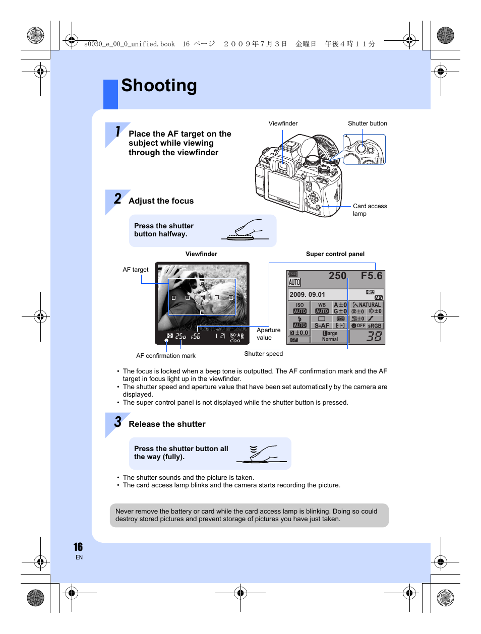 Shooting | Olympus E-600 User Manual | Page 16 / 156