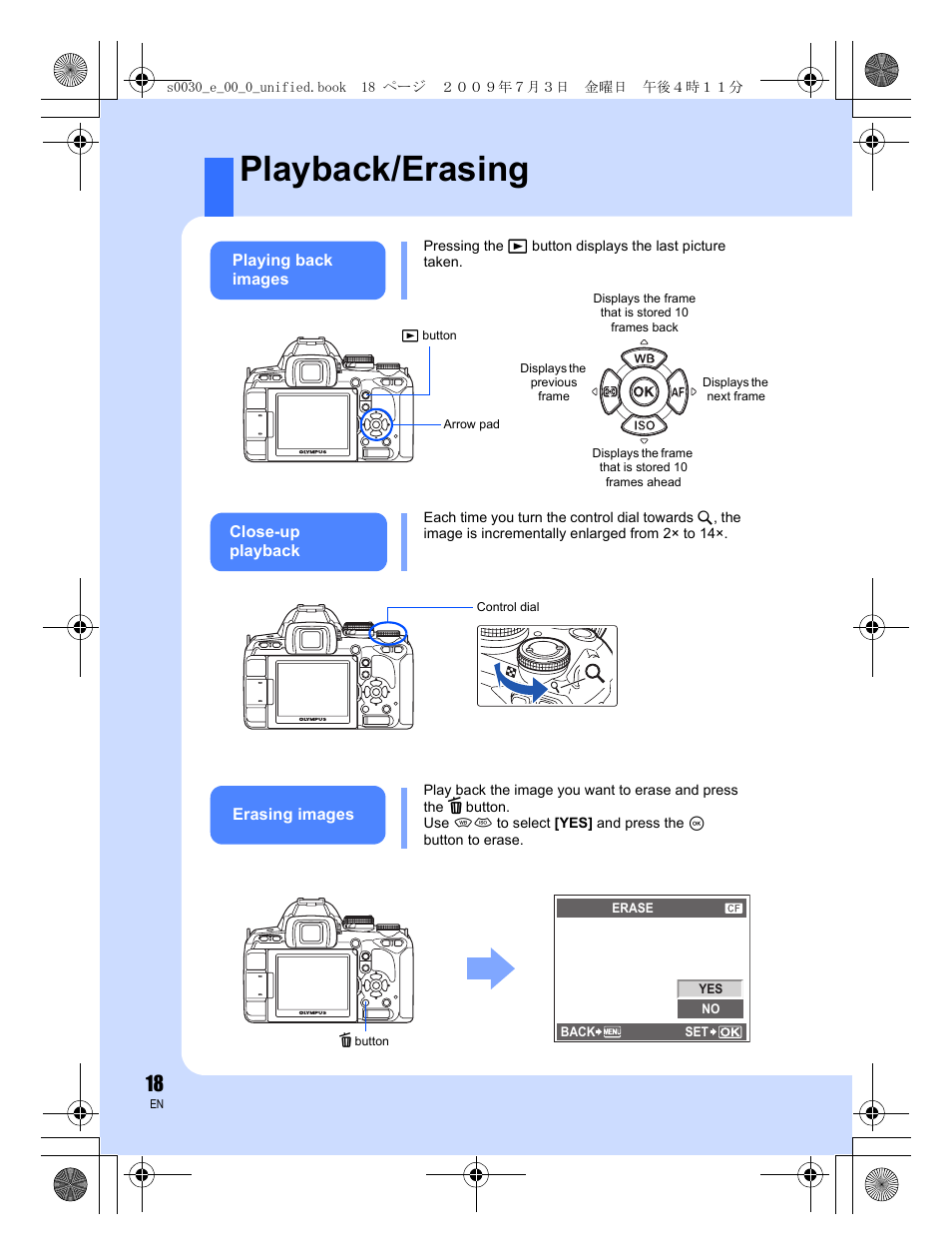 Playback/erasing | Olympus E-600 User Manual | Page 18 / 156