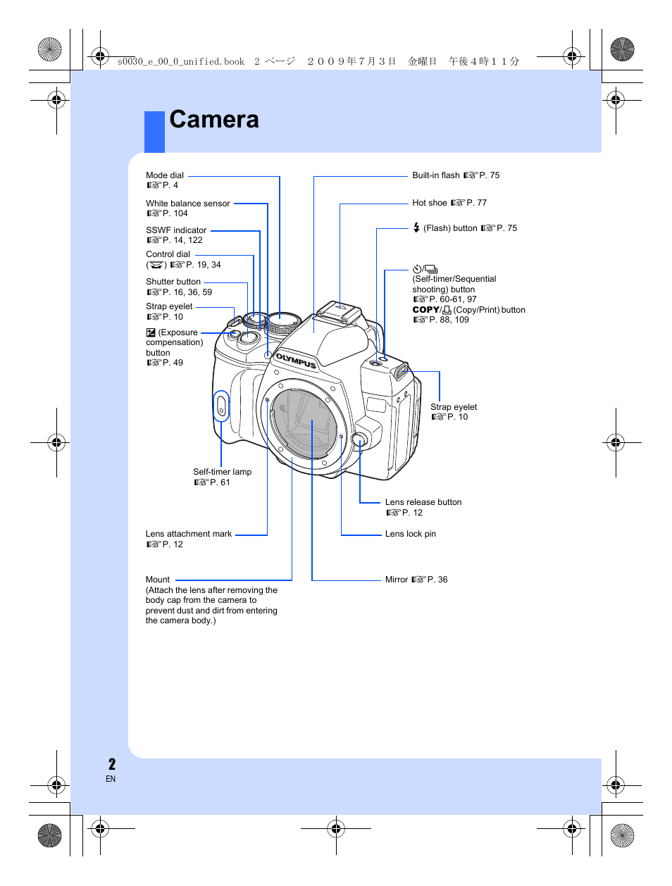Camera | Olympus E-600 User Manual | Page 2 / 156