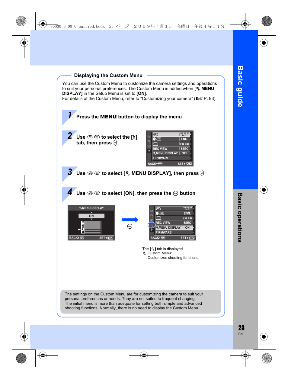 Basic guid e, Basic op erat ions | Olympus E-600 User Manual | Page 23 / 156