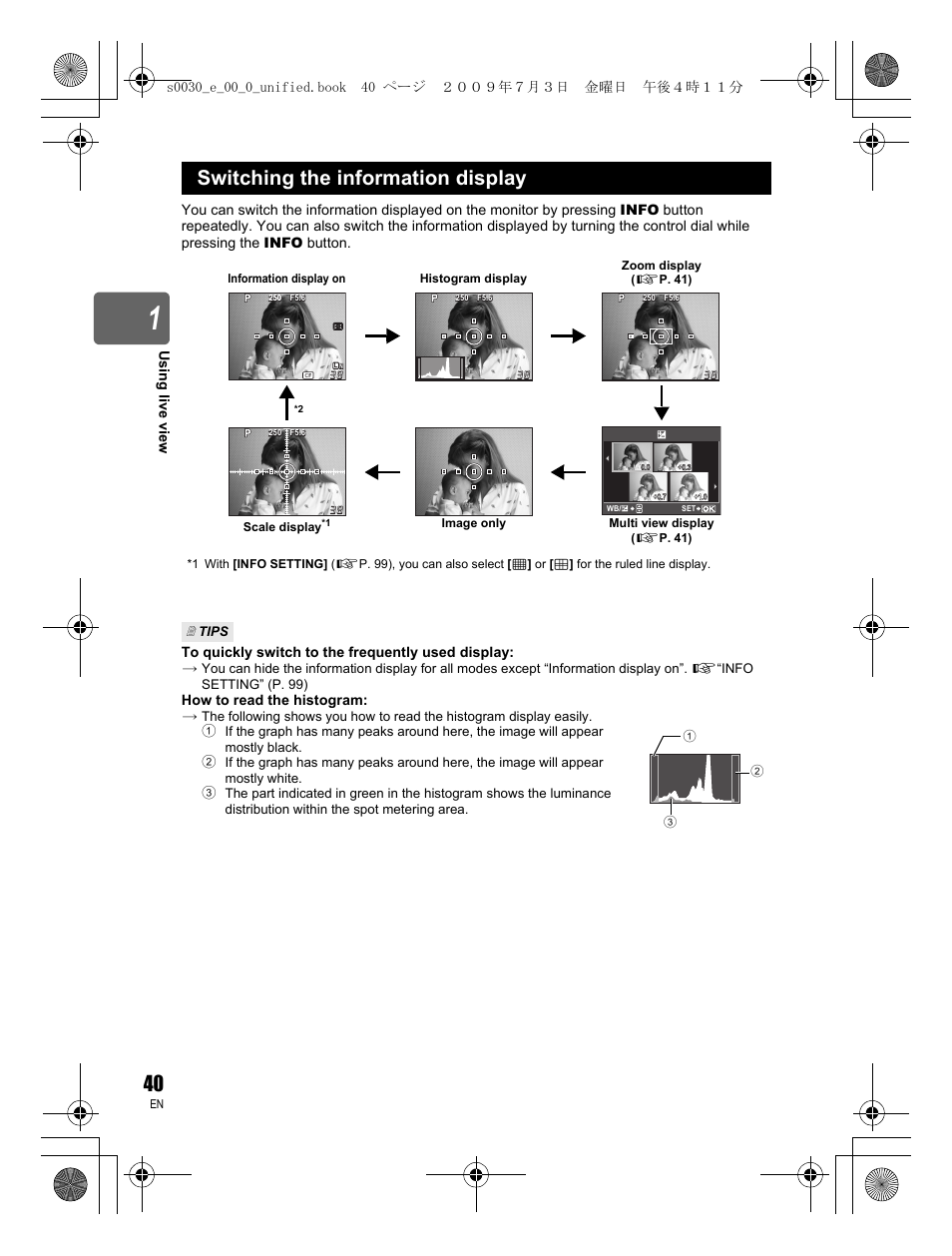 Switching the information display | Olympus E-600 User Manual | Page 40 / 156