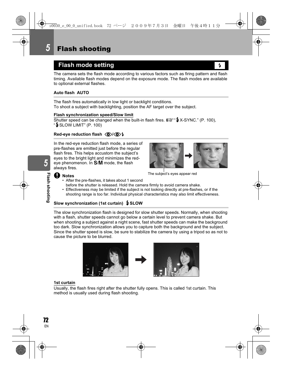 Flash shooting, Flash mode setting | Olympus E-600 User Manual | Page 72 / 156