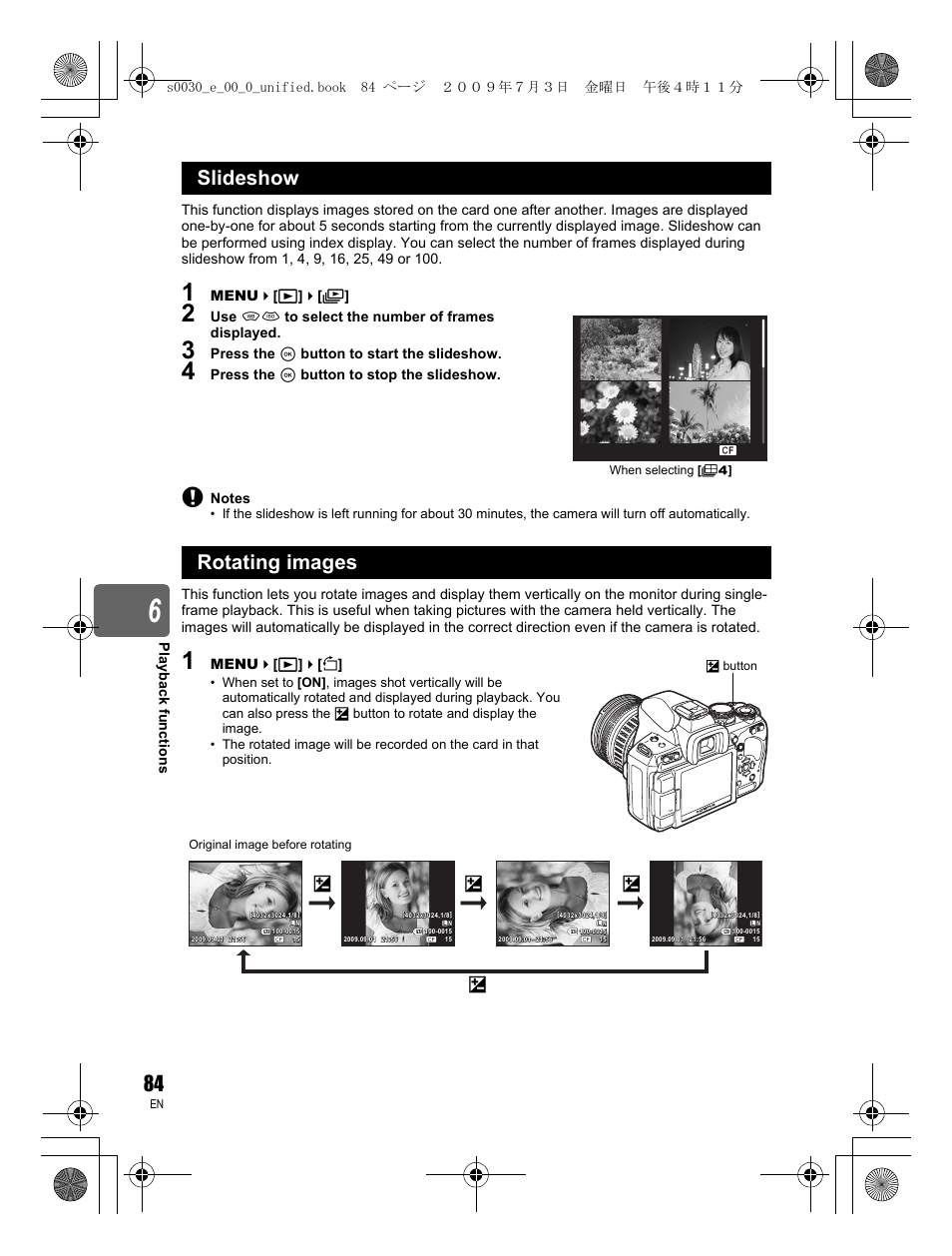 Slideshow rotating images | Olympus E-600 User Manual | Page 84 / 156