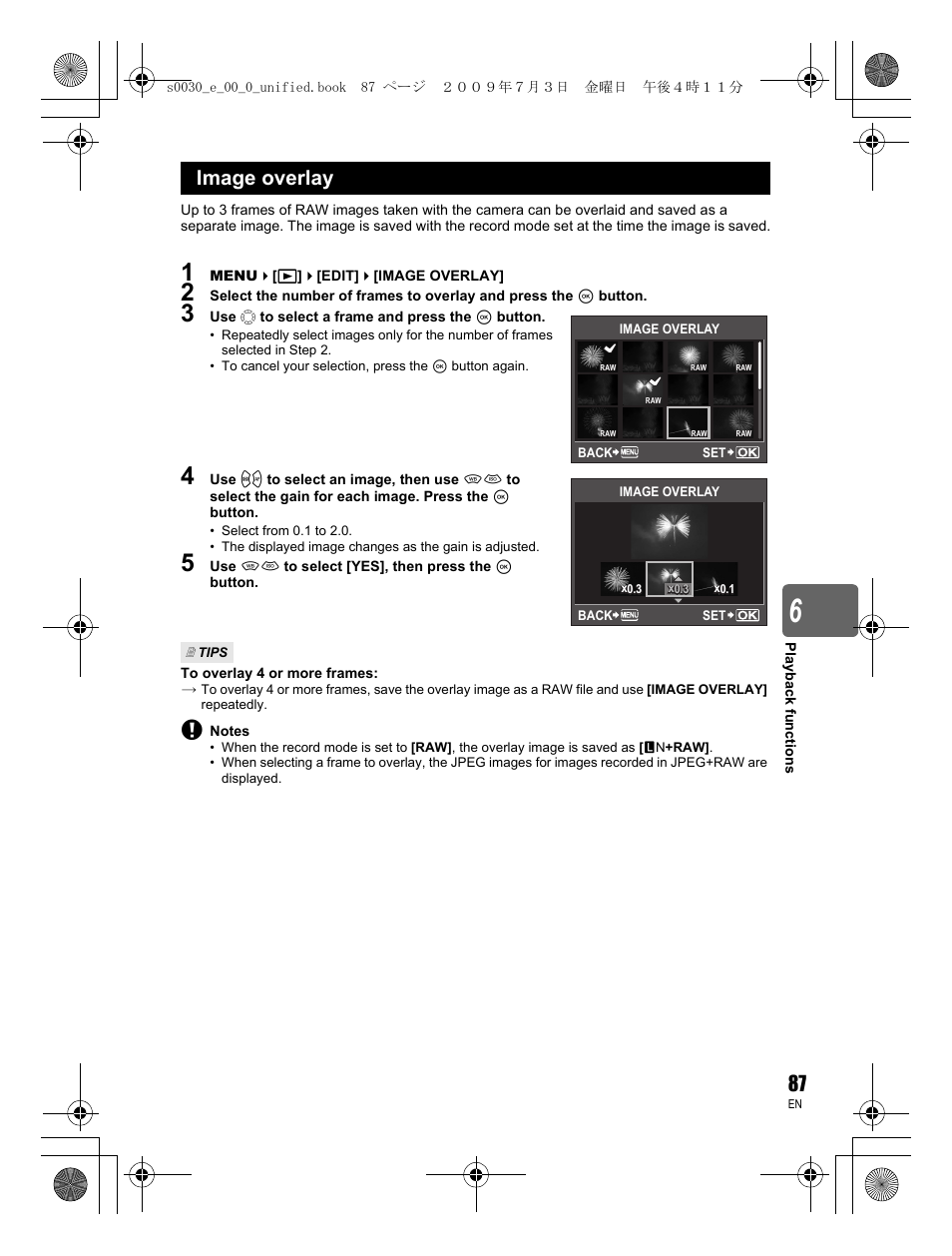 Image overlay | Olympus E-600 User Manual | Page 87 / 156