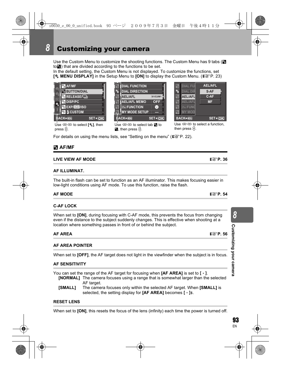 Customizing your camera | Olympus E-600 User Manual | Page 93 / 156