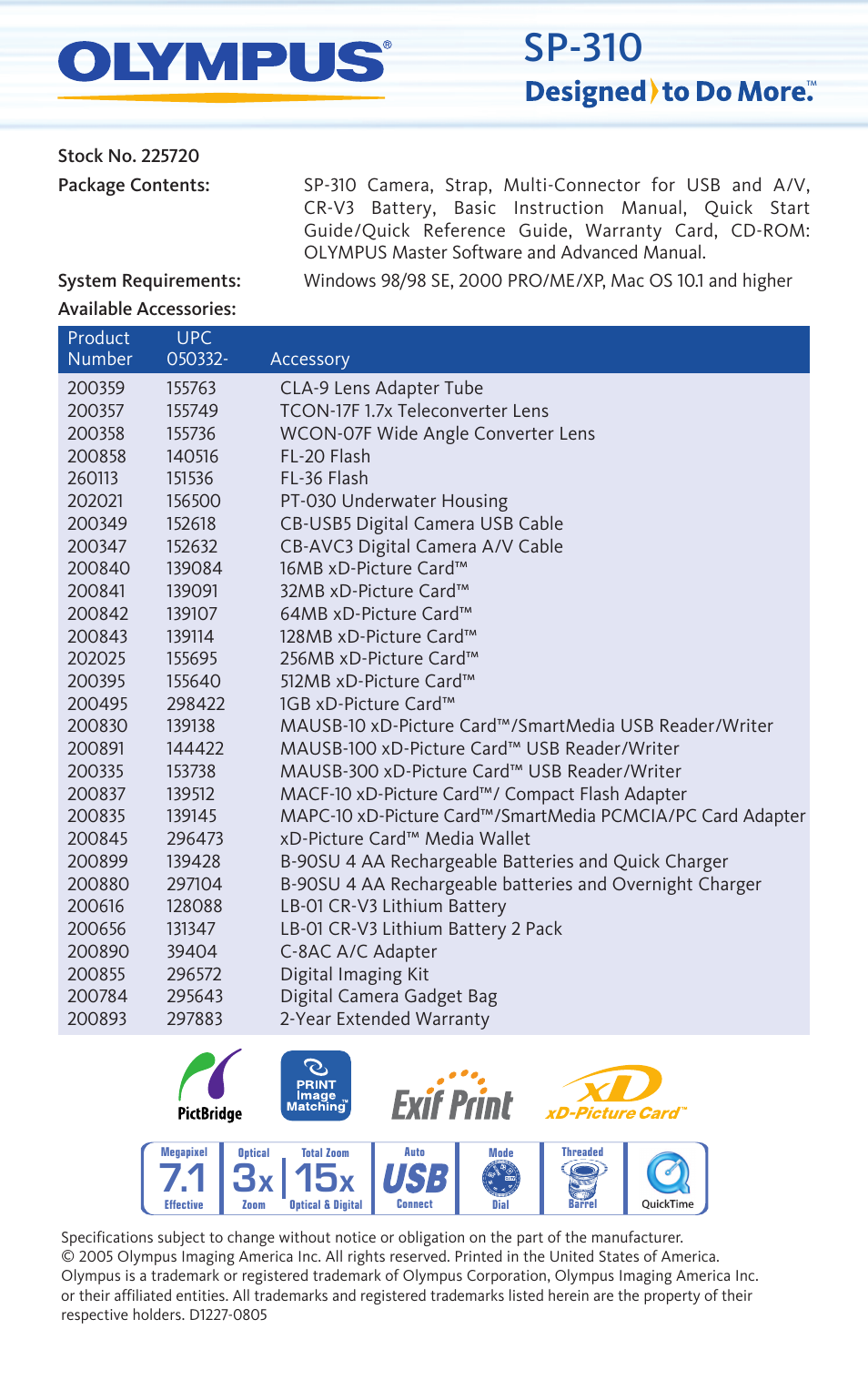 Sp-310 | Olympus SP-310 User Manual | Page 2 / 2