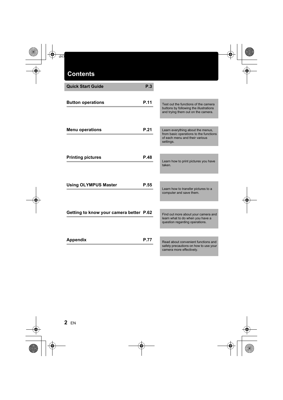 Olympus SP-560 UZ User Manual | Page 2 / 101