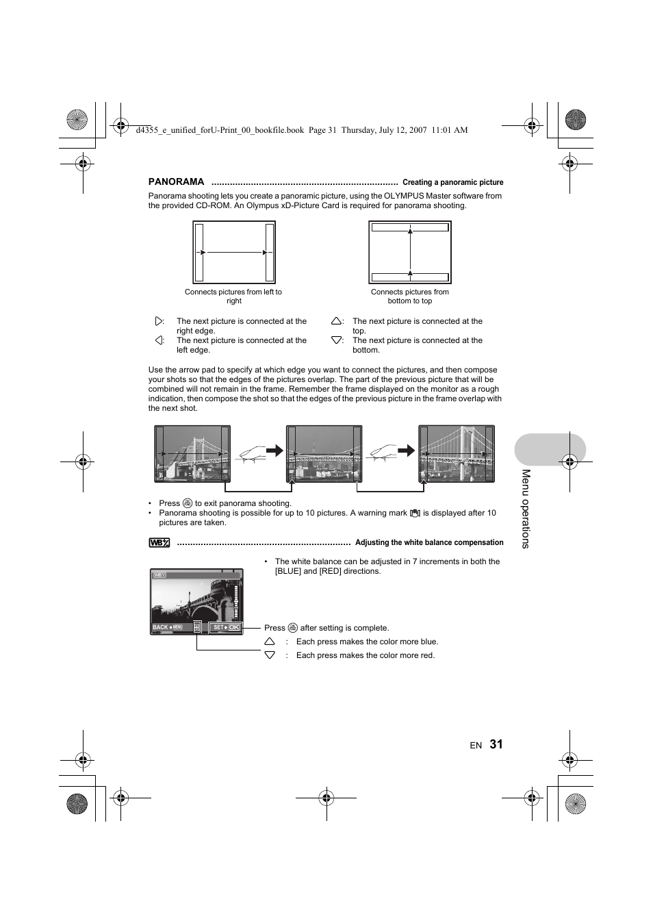 P.31, Me nu opera tions | Olympus SP-560 UZ User Manual | Page 31 / 101