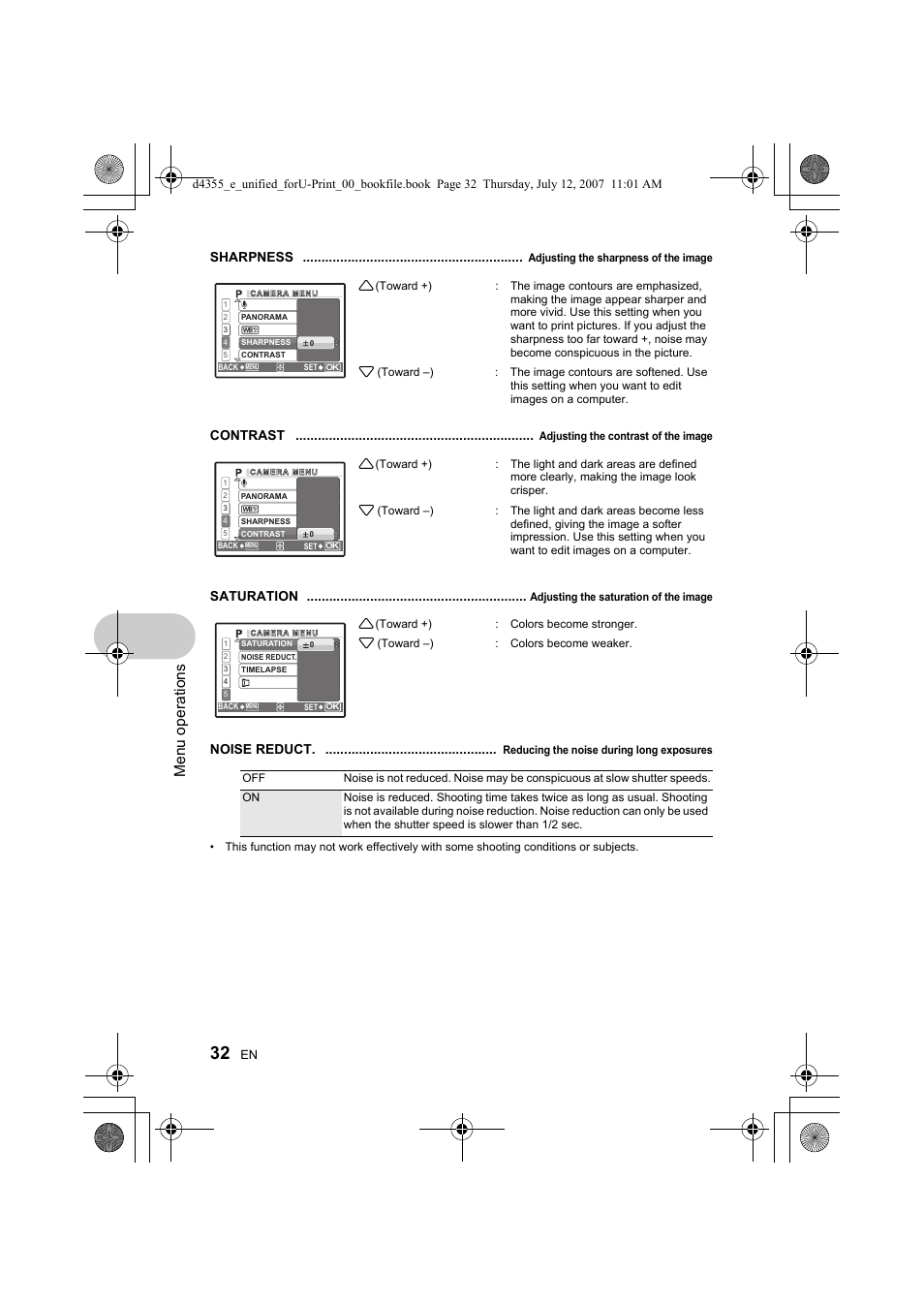 P.32, Menu ope rati ons | Olympus SP-560 UZ User Manual | Page 32 / 101