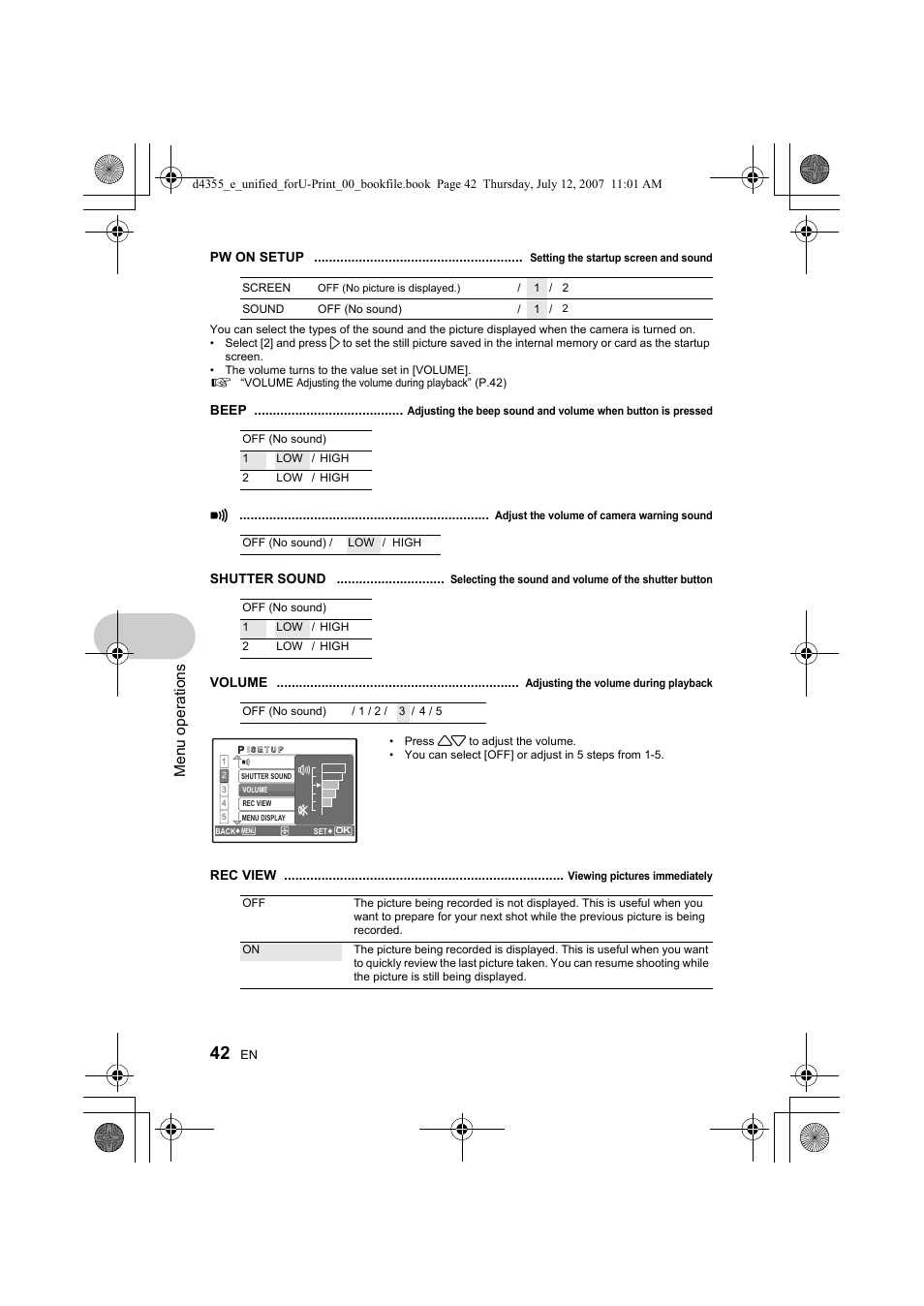Menu ope rati ons | Olympus SP-560 UZ User Manual | Page 42 / 101