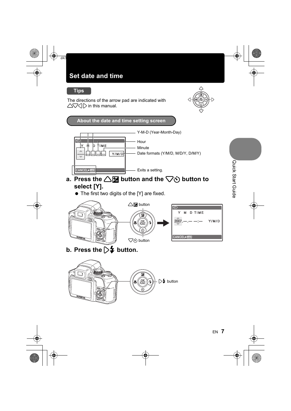 Set date and time, B. press the 3# button | Olympus SP-560 UZ User Manual | Page 7 / 101