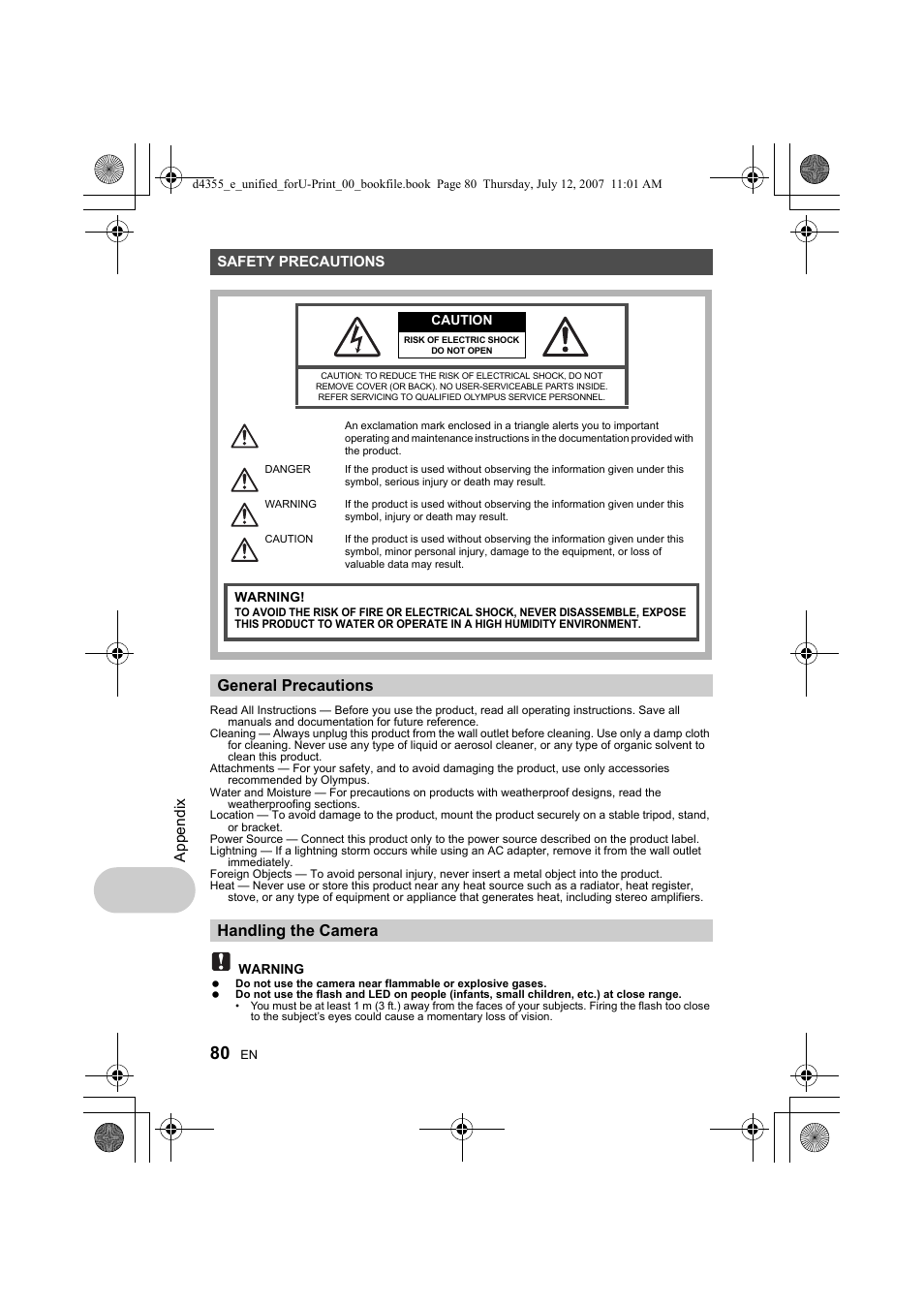 General precautions handling the camera | Olympus SP-560 UZ User Manual | Page 80 / 101