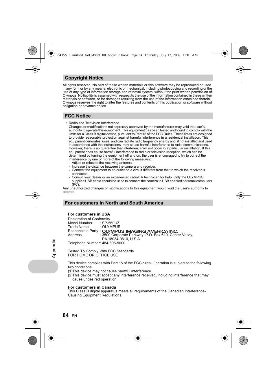 Olympus SP-560 UZ User Manual | Page 84 / 101
