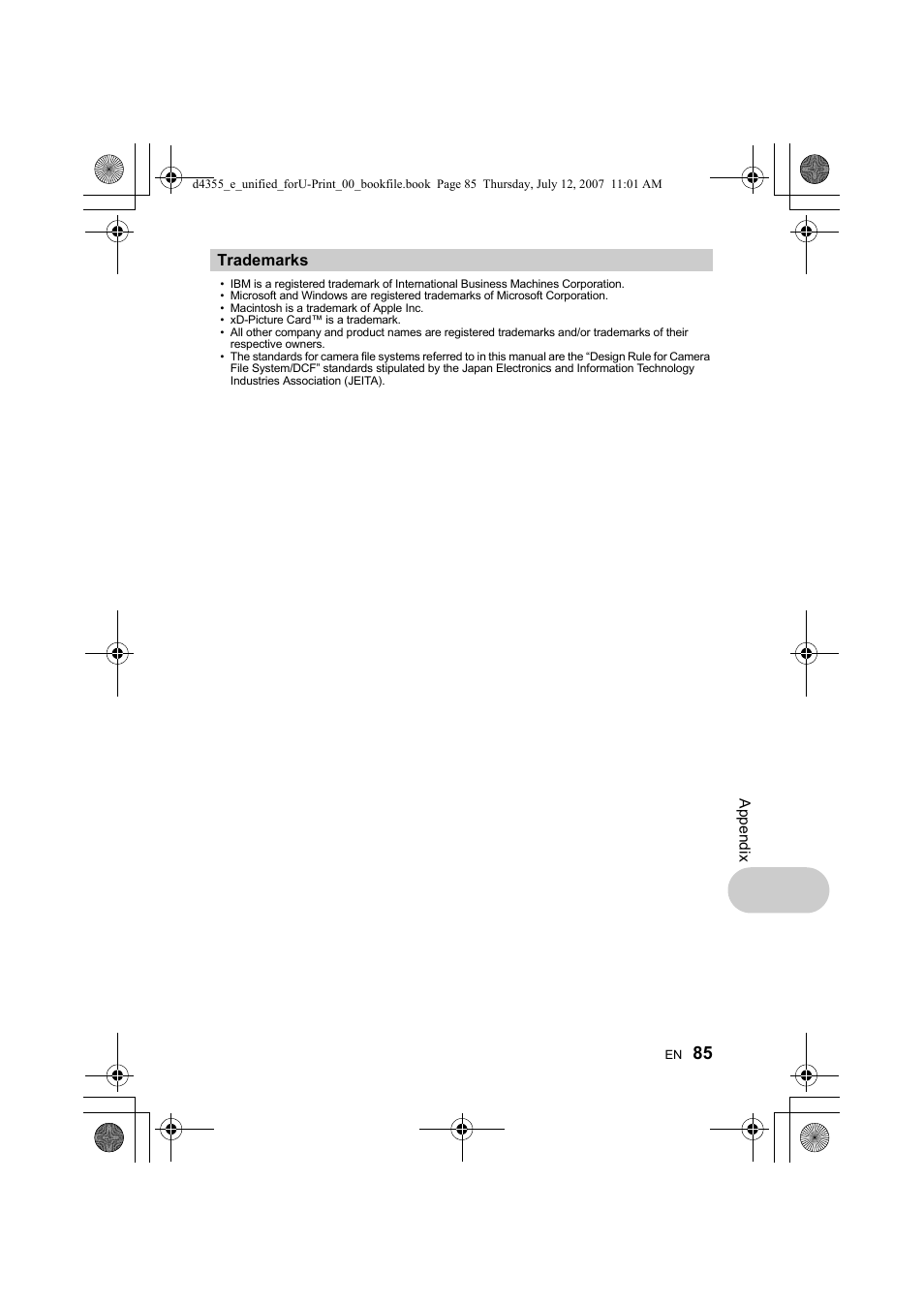 Trademarks | Olympus SP-560 UZ User Manual | Page 85 / 101