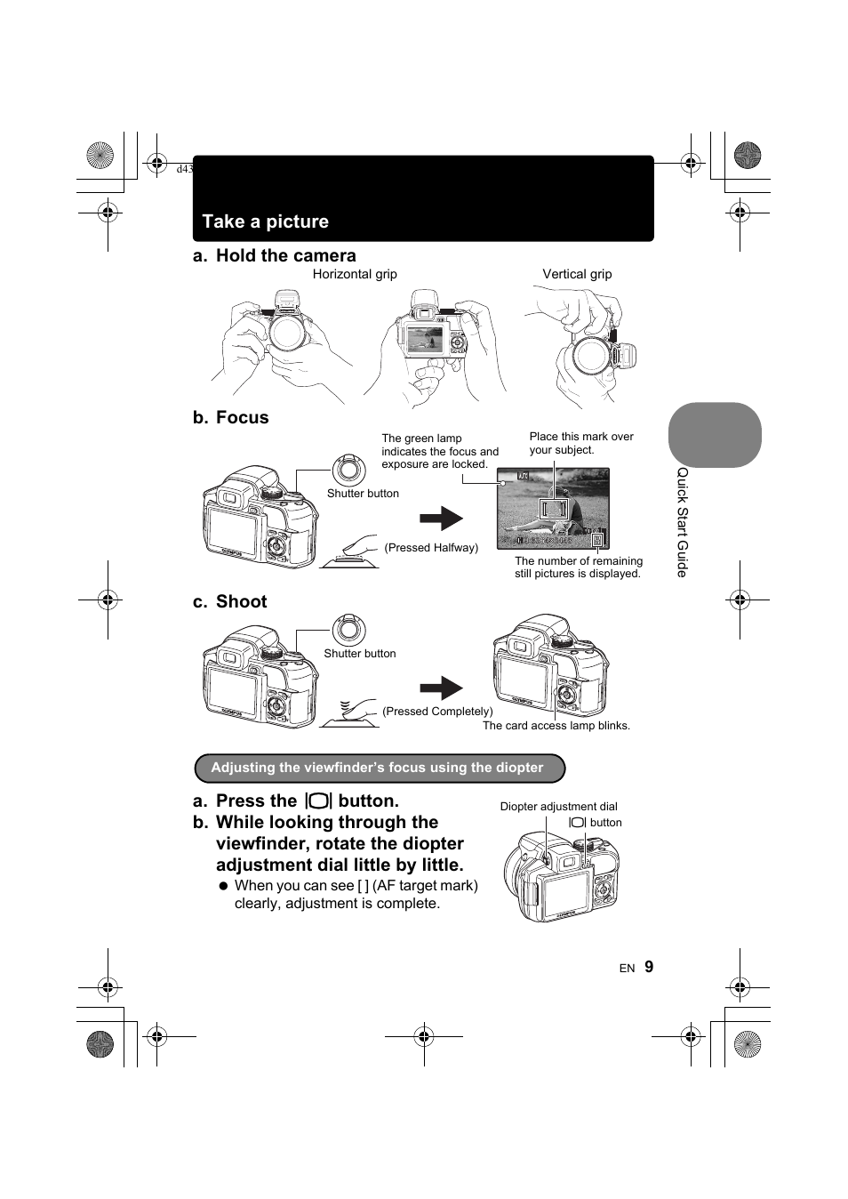 Take a picture | Olympus SP-560 UZ User Manual | Page 9 / 101