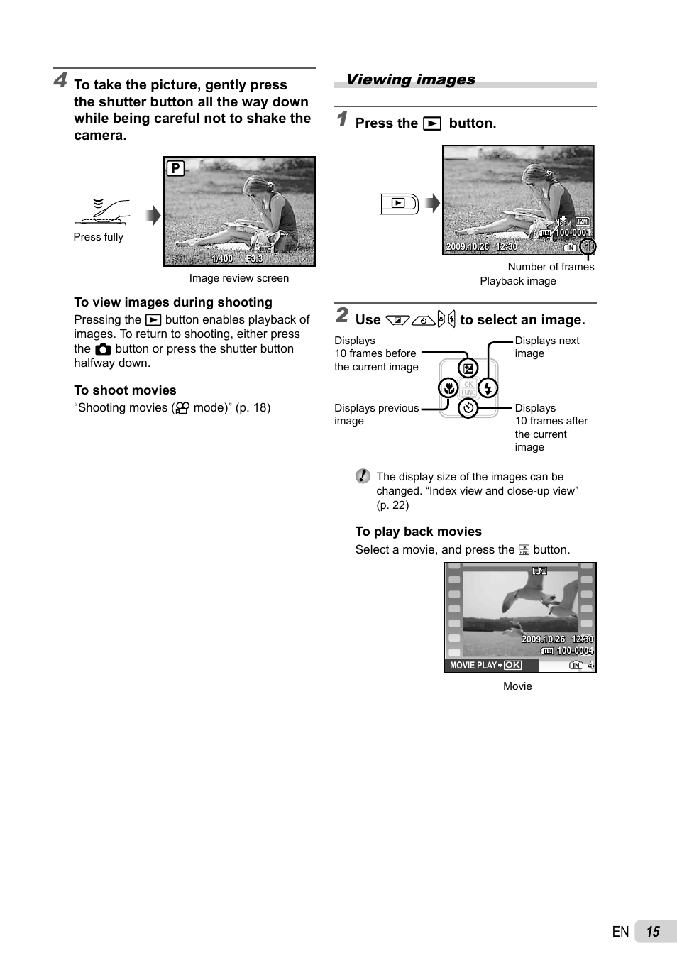 15 en, Viewing images | Olympus FE-4010 User Manual | Page 15 / 63