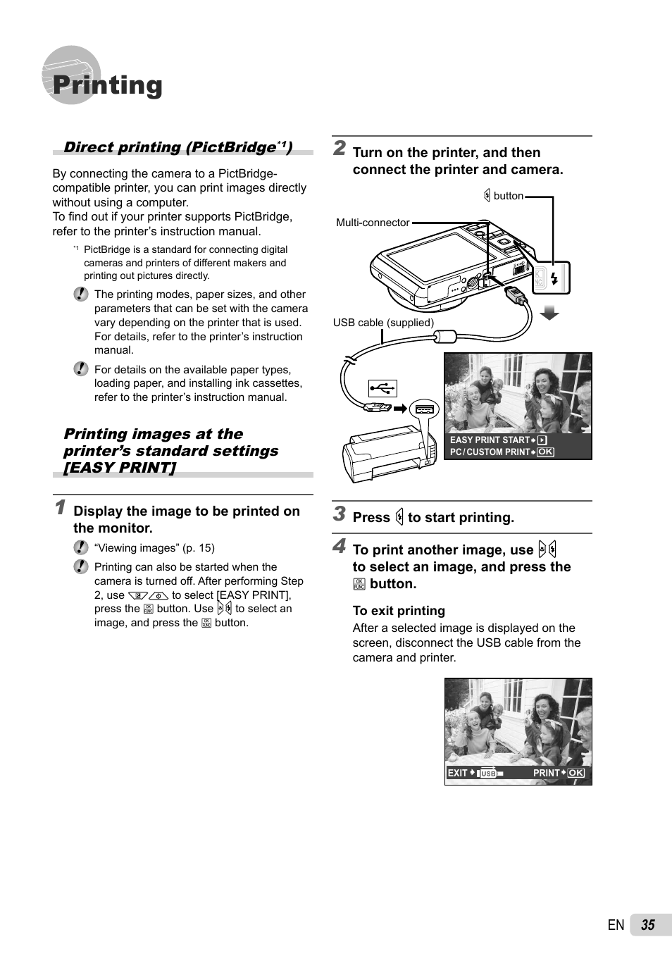 Printing, 35 en, Direct printing (pictbridge | Olympus FE-4010 User Manual | Page 35 / 63