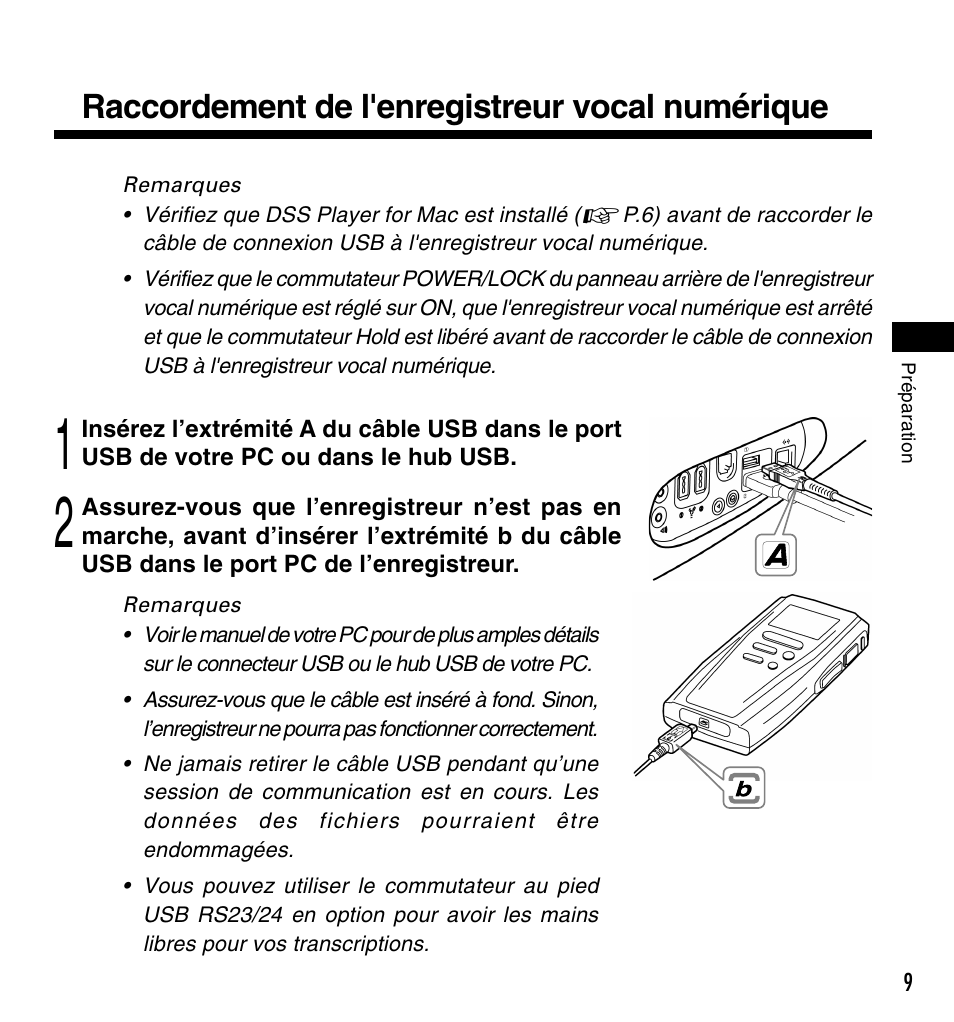 Raccordement de l'enregistreur vocal numérique | Olympus DS-3000 User Manual | Page 21 / 60