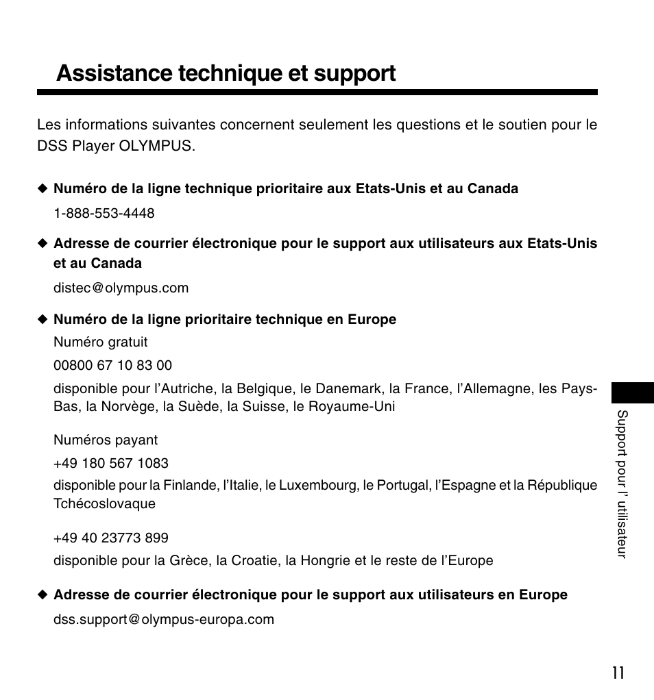 Assistance technique et support | Olympus DS-3000 User Manual | Page 23 / 60