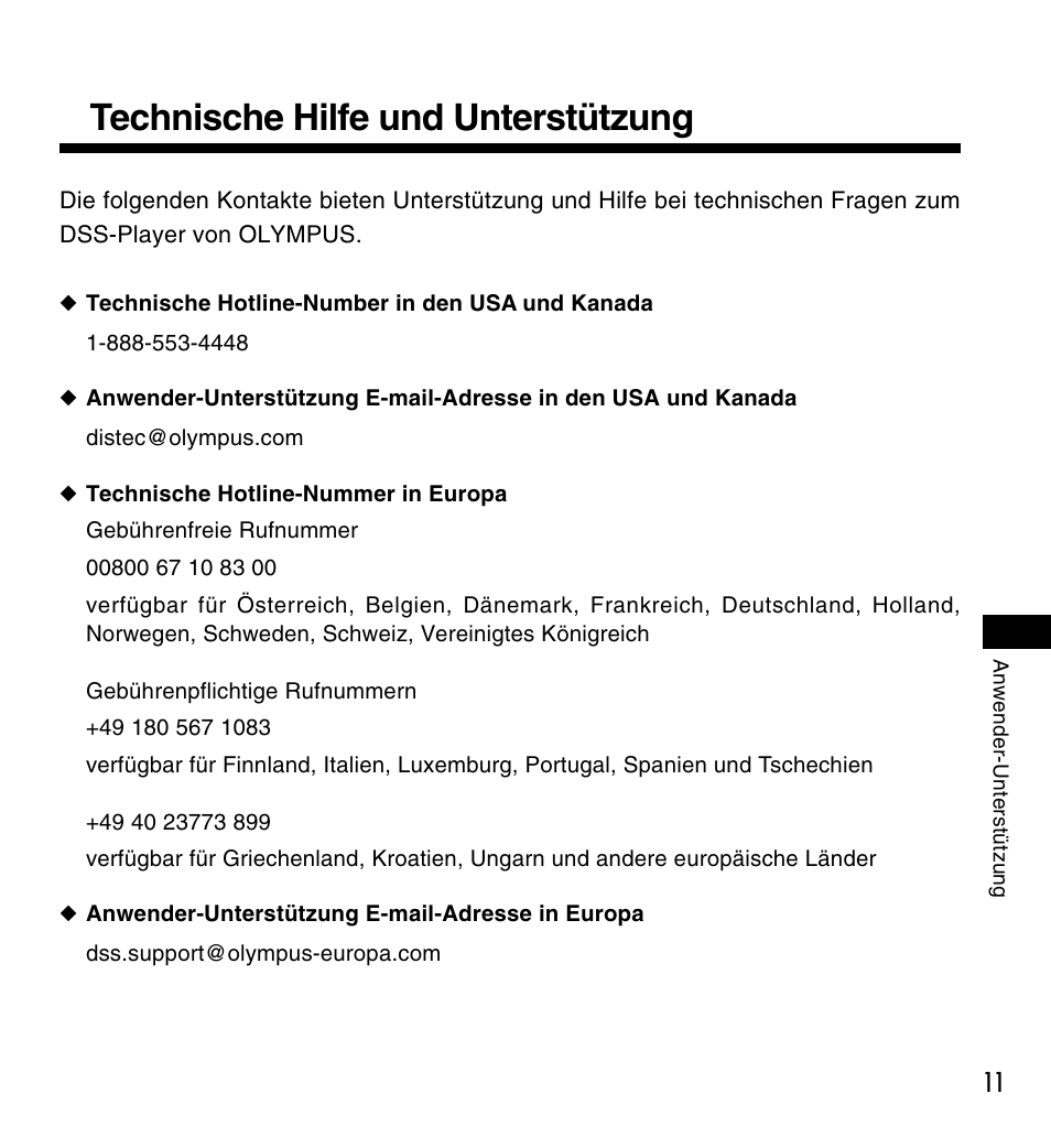 Technische hilfe und unterstützung | Olympus DS-3000 User Manual | Page 35 / 60