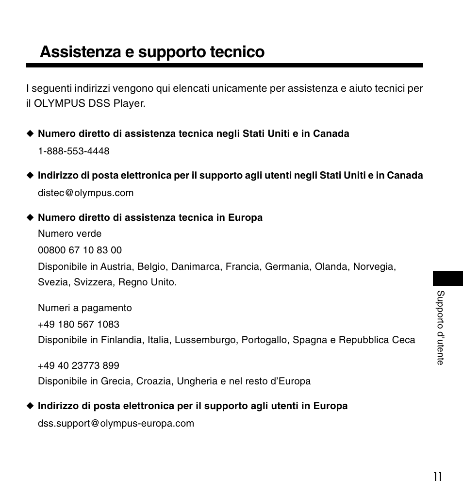 Assistenza e supporto tecnico | Olympus DS-3000 User Manual | Page 47 / 60