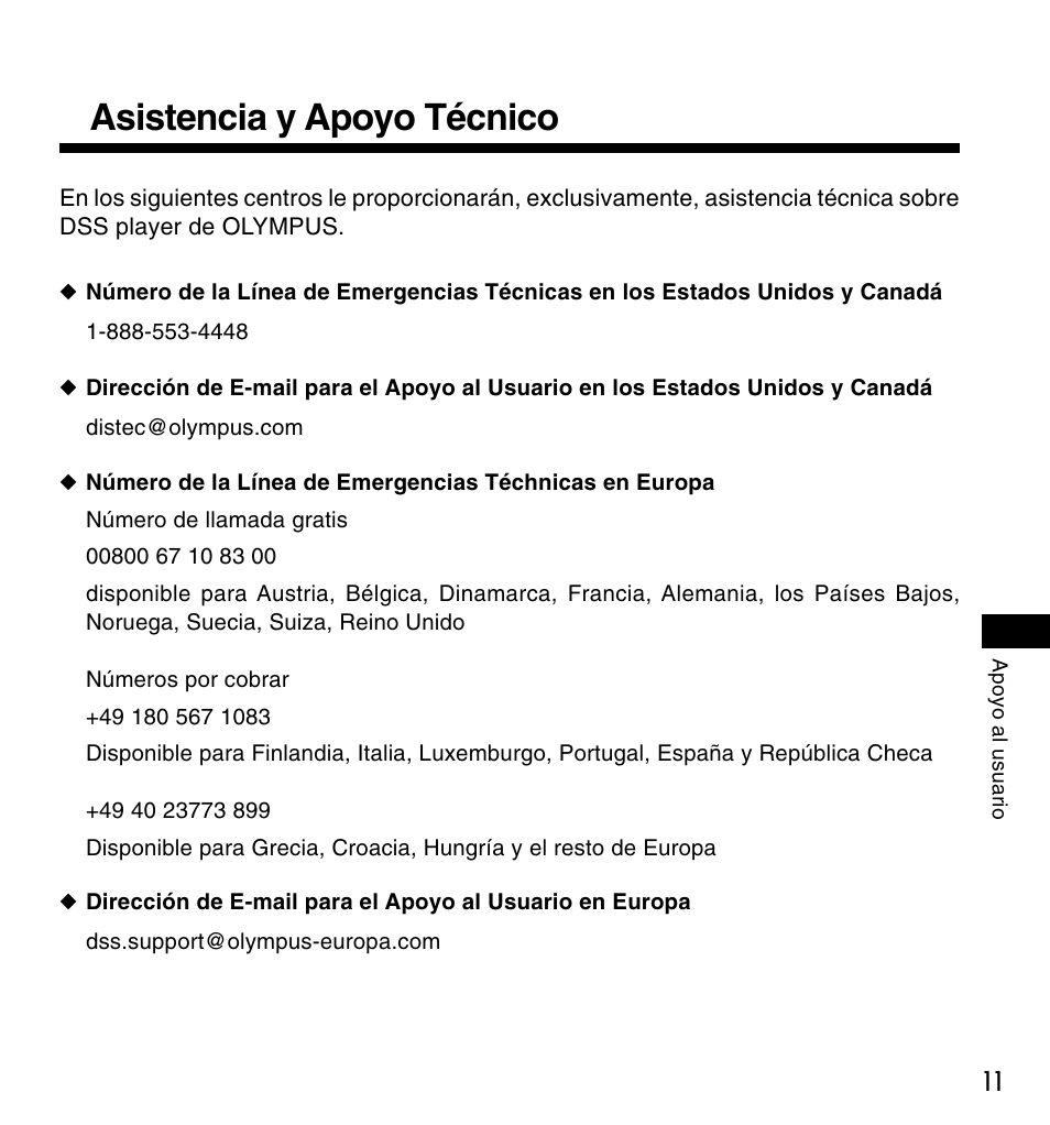 Asistencia y apoyo técnico | Olympus DS-3000 User Manual | Page 59 / 60