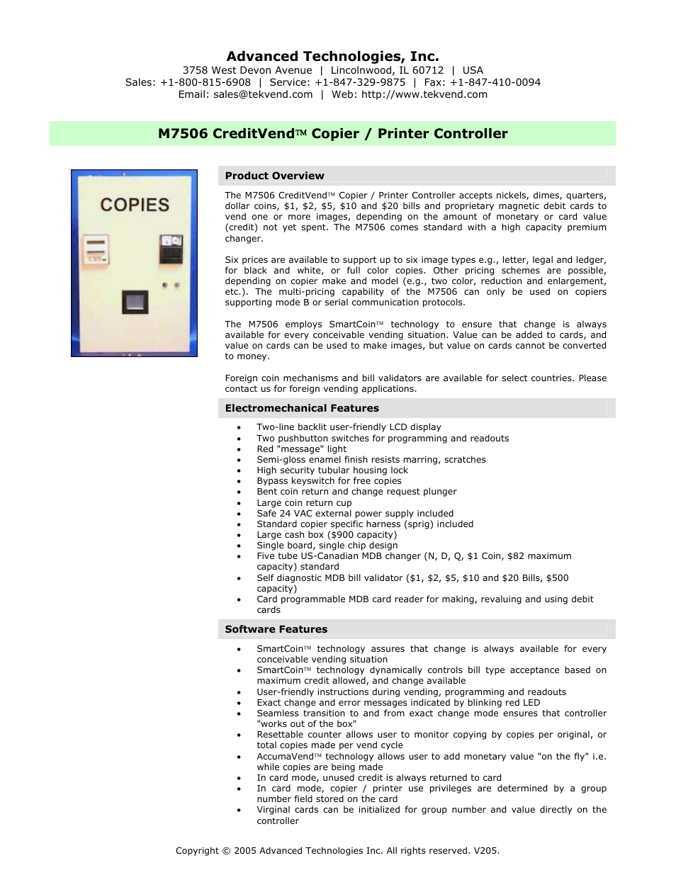 M7506 creditvend copier / printer controller, Advanced technologies, inc, M7506 creditvend  copier / printer controller | Advanced Technology International USA M200 User Manual | Page 10 / 31