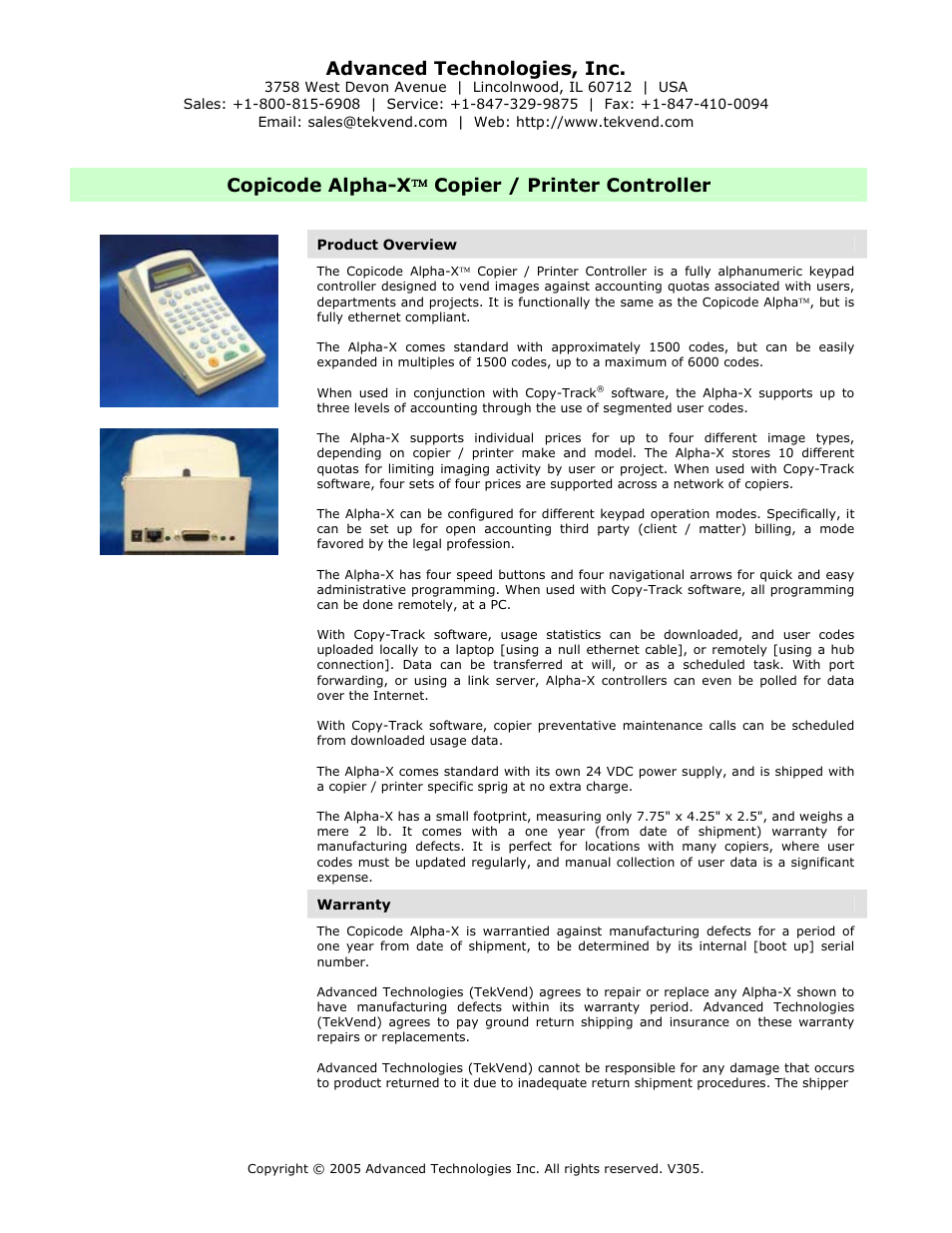 Copicode alpha-x copier / printer controller, Advanced technologies, inc, Copicode alpha-x  copier / printer controller | Advanced Technology International USA M200 User Manual | Page 17 / 31