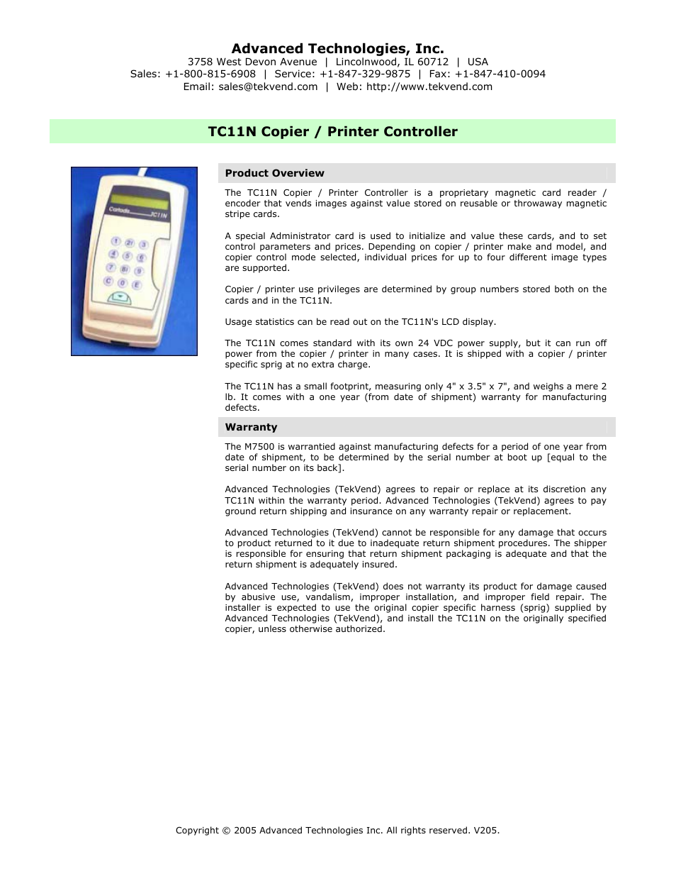 Card readers / encoders, Tc11n copier / printer controller, Advanced technologies, inc | Advanced Technology International USA M200 User Manual | Page 19 / 31