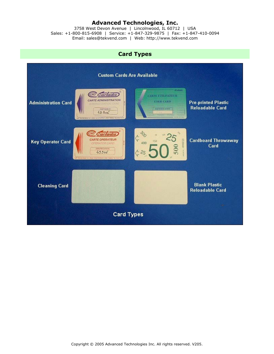 Cards, Card types | Advanced Technology International USA M200 User Manual | Page 20 / 31