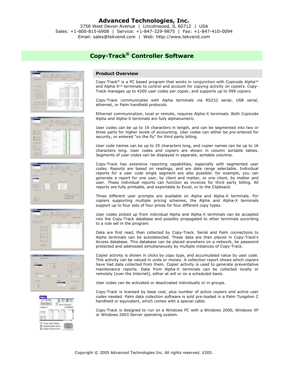 Software solutions, Copy-track controller software, Advanced technologies, inc | Copy-track, Controller software | Advanced Technology International USA M200 User Manual | Page 23 / 31