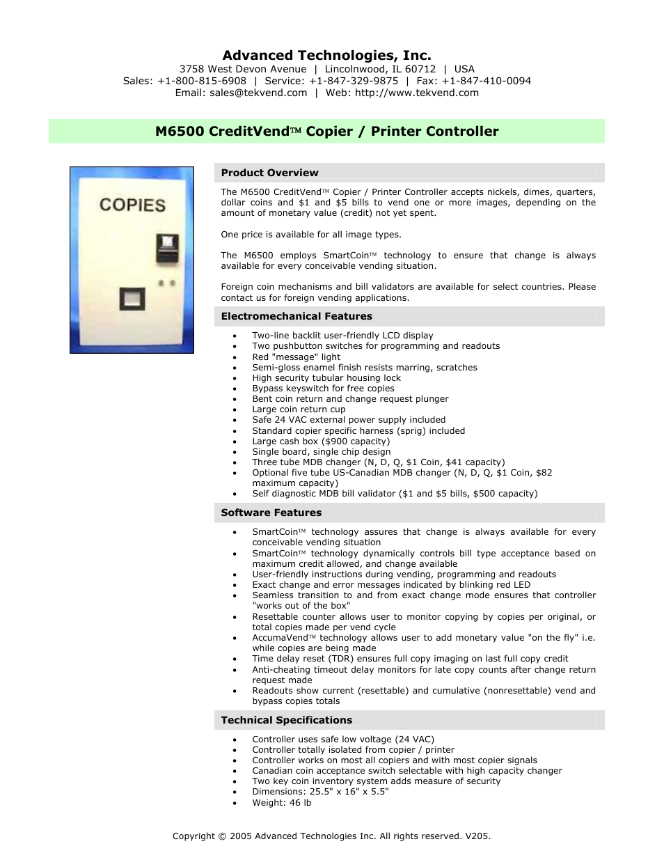 M6500 creditvend coper / printer controller, Advanced technologies, inc, M6500 creditvend  copier / printer controller | Advanced Technology International USA M200 User Manual | Page 4 / 31