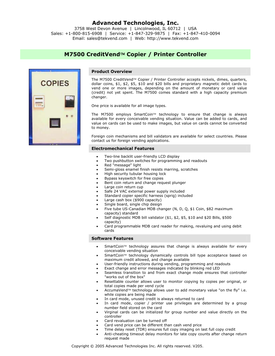 M7500 creditvend copier / printer controller, Advanced technologies, inc, M7500 creditvend  copier / printer controller | Advanced Technology International USA M200 User Manual | Page 8 / 31