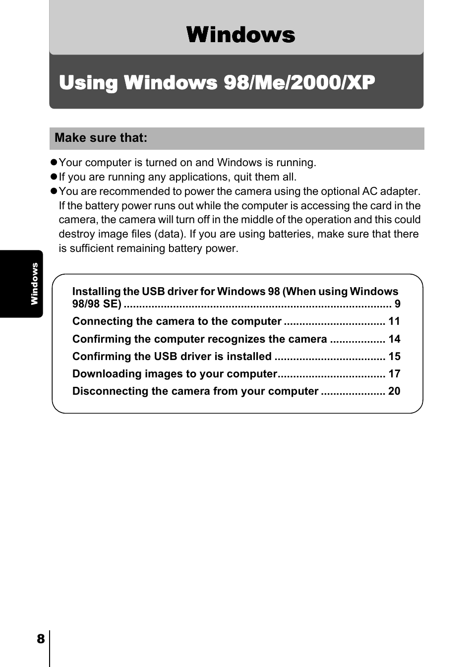 Windows, Windows (98/me/2000/xp) | Olympus D-380 User Manual | Page 109 / 133