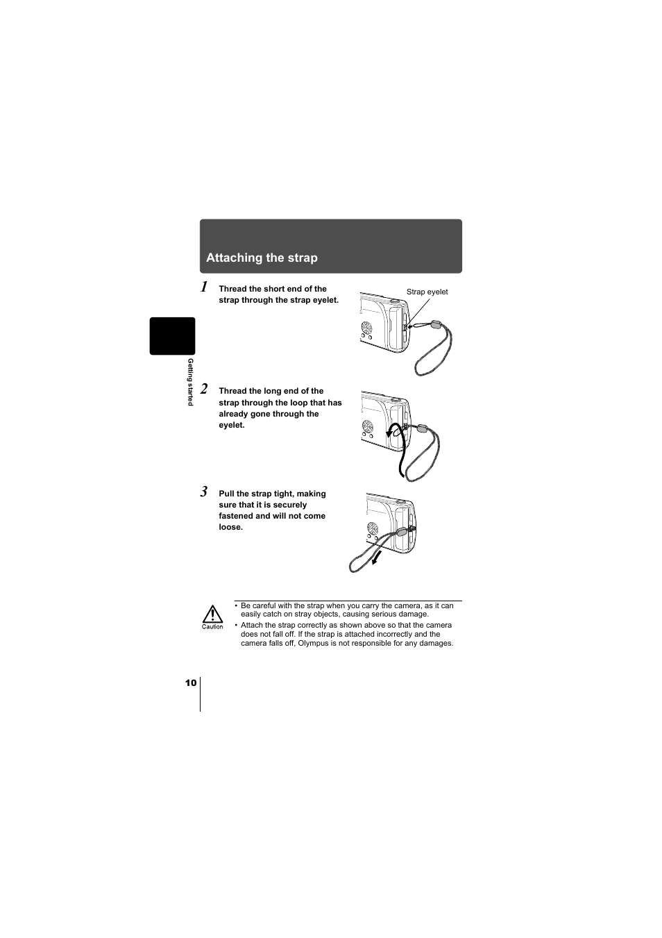 Attaching the strap | Olympus D-380 User Manual | Page 11 / 133