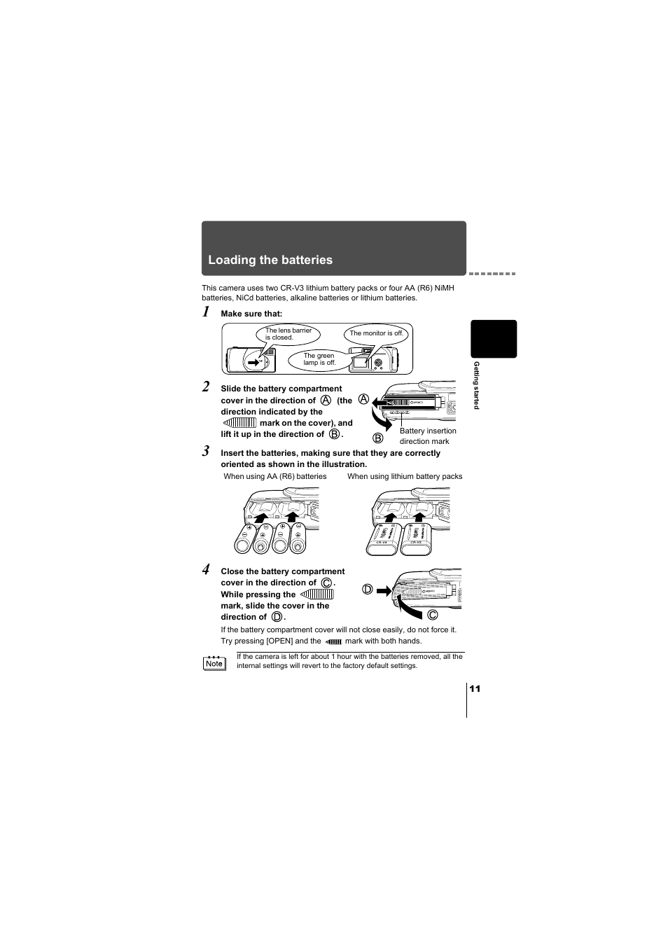 Loading the batteries | Olympus D-380 User Manual | Page 12 / 133