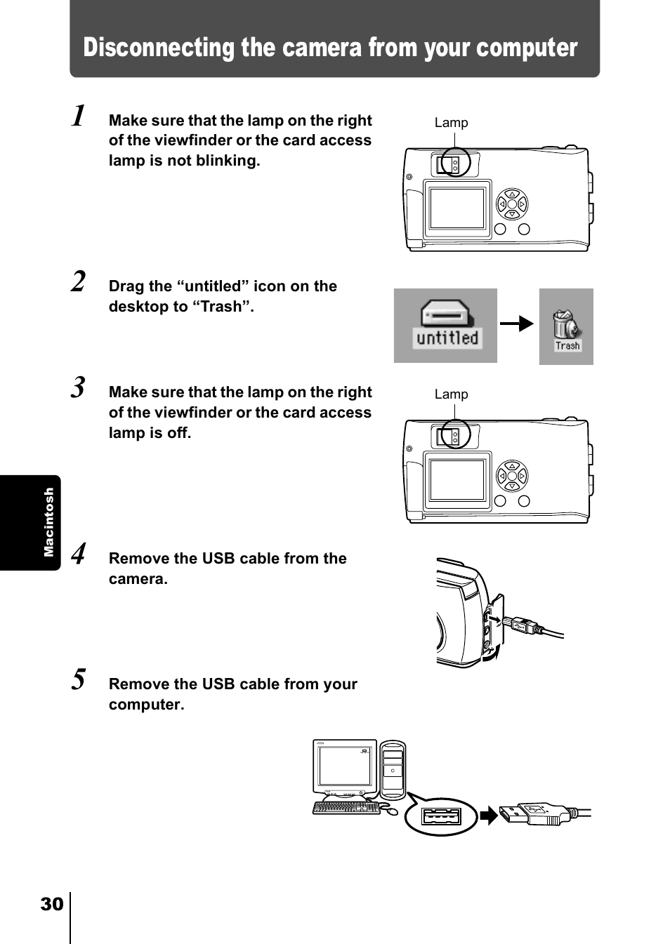 Disconnecting the camera from your computer, Mac p.30) | Olympus D-380 User Manual | Page 131 / 133