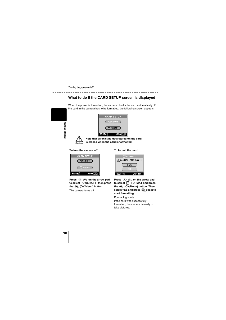 What to do if the card setup screen is displayed | Olympus D-380 User Manual | Page 19 / 133