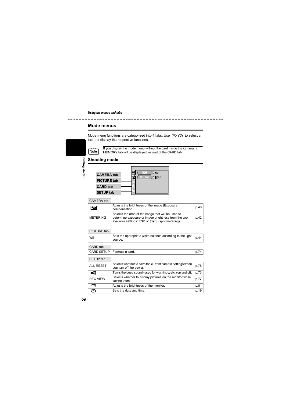 Mode menus | Olympus D-380 User Manual | Page 27 / 133