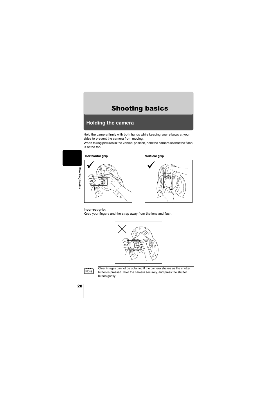 Shooting basics, Holding the camera | Olympus D-380 User Manual | Page 29 / 133