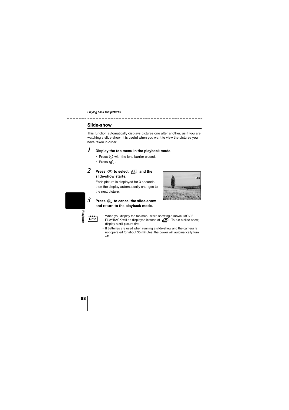 Slide-show, P.58 | Olympus D-380 User Manual | Page 59 / 133